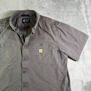 Carhartt Mens Relaxed Fit Work Short Sleeve Shirt Gray 2XL Button Up